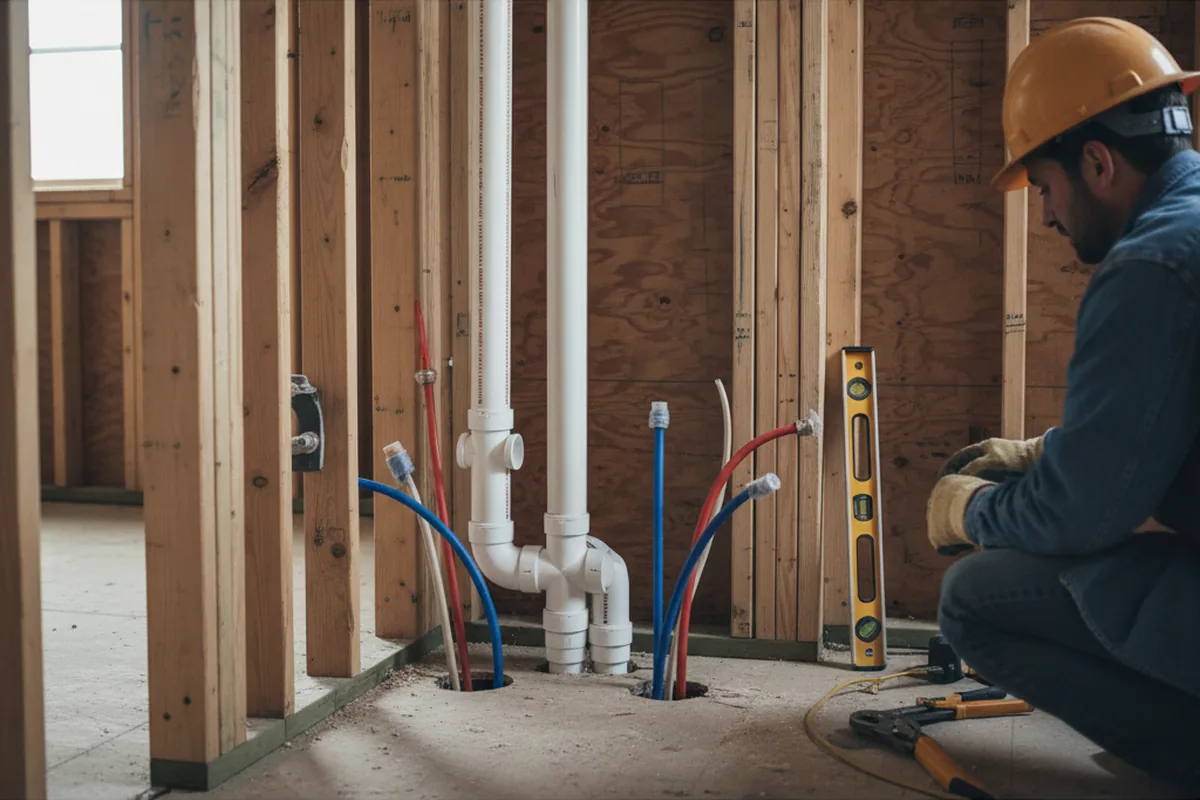 Drain and supply rough-in during Drain Cleaning in Northford